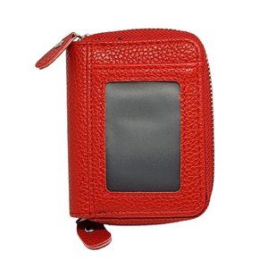 Large Capacity Red Stylish Wallet with Multi Card Slots, ID Window, Dual Zipper